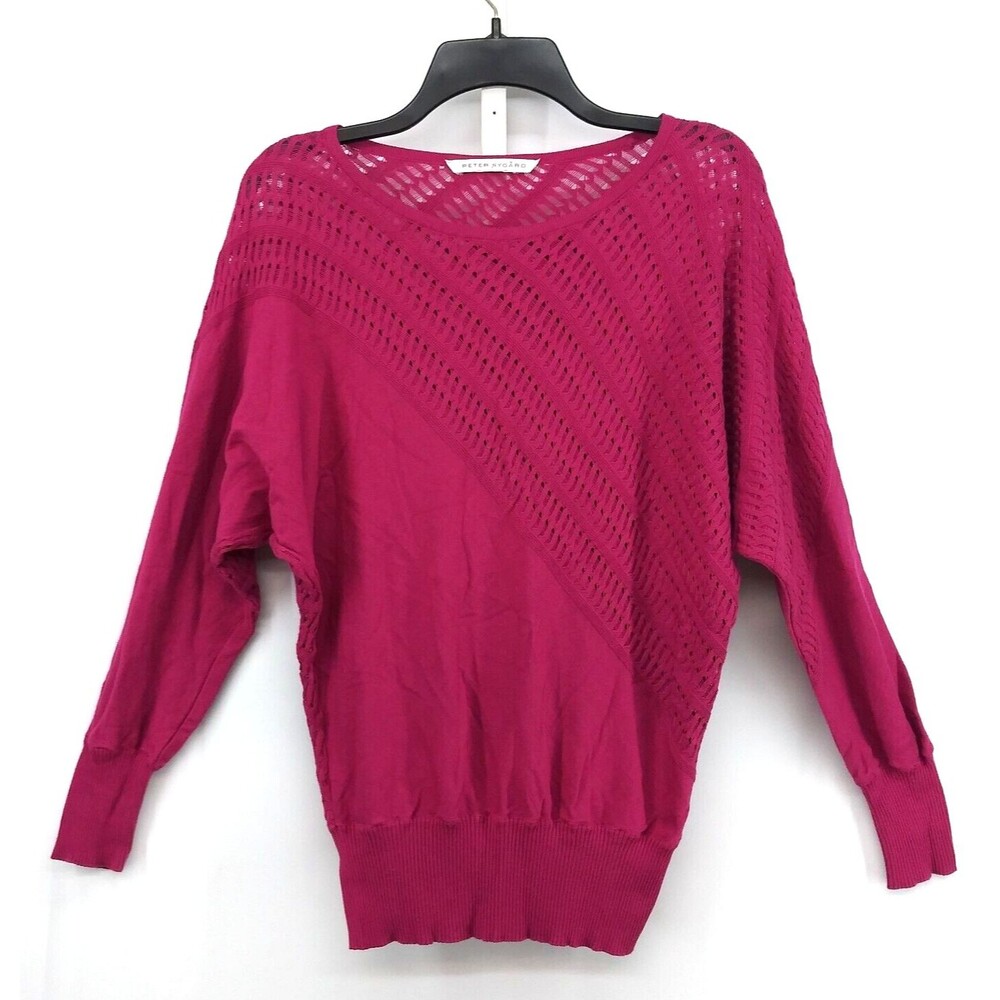 Peter Nygard Sweater Womens Size M Dark Magenta Long Sleeve Crochet Knit Top